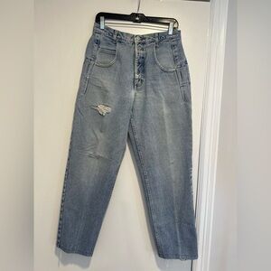 VTG 90s Guess Jeans Distressed Sz:30 High Waist Light Wash Y2K Double Button
